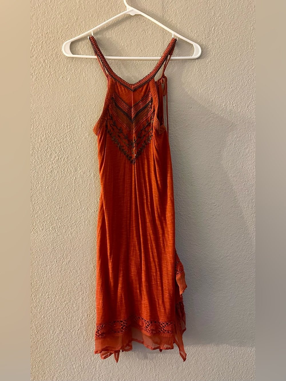 Free People Orange Crochet-Trim Tunic
